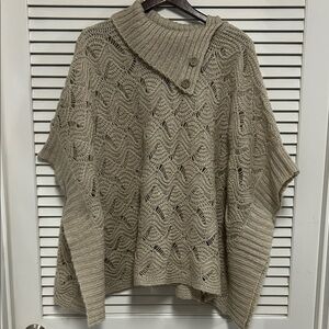 Vintage America Cable Knit Poncho - Taupe